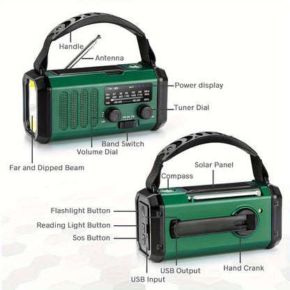 10000mAh Solar-Powered Emergency Radio with Flashlight-2