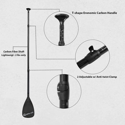 Arya Life 3 Piece Stand Up Paddle Board Paddle, SUP Paddle with Fiberglass Blade, Adjustable Carbon Fiber Shaft, 70-86 Inches, Black-1