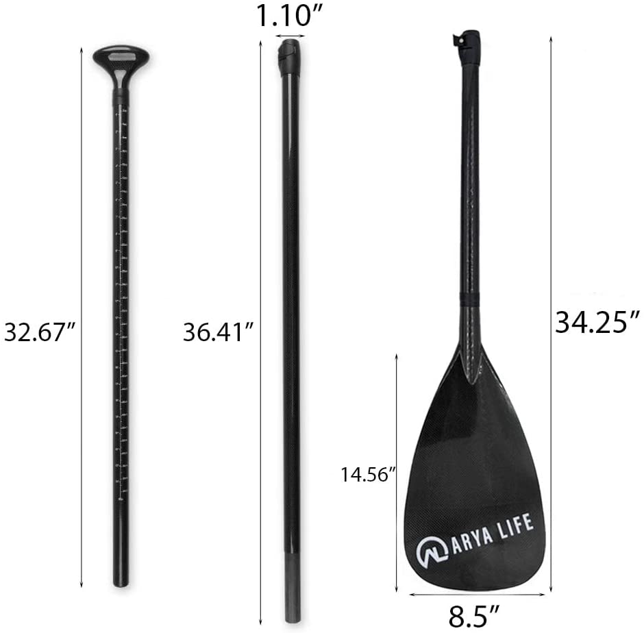 Arya Life 3 Piece Stand Up Paddle Board Paddle, SUP Paddle with Fiberglass Blade, Adjustable Carbon Fiber Shaft, 70-86 Inches, Black-2