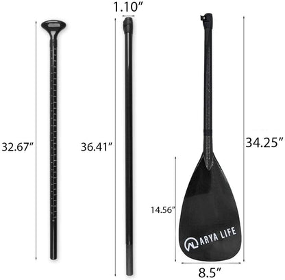 Arya Life 3 Piece Stand Up Paddle Board Paddle, SUP Paddle with Fiberglass Blade, Adjustable Carbon Fiber Shaft, 70-86 Inches, Black-2