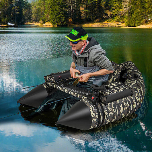 350 LBS Inflatable Fishing Float Tube with Adjustable Backrest and Backpack Straps-Camouflage-0