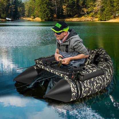 350 LBS Inflatable Fishing Float Tube with Adjustable Backrest and Backpack Straps-Camouflage-0