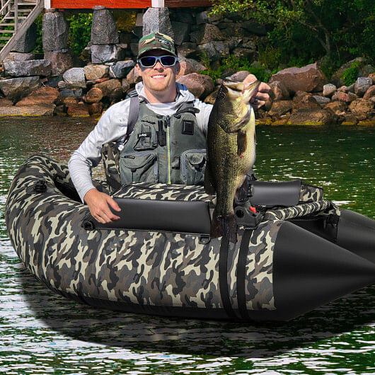 350 LBS Inflatable Fishing Float Tube with Adjustable Backrest and Backpack Straps-Camouflage-1