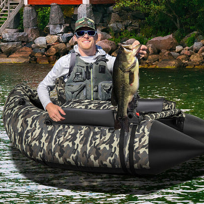 350 LBS Inflatable Fishing Float Tube with Adjustable Backrest and Backpack Straps-Camouflage-1