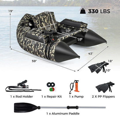 350 LBS Inflatable Fishing Float Tube with Adjustable Backrest and Backpack Straps-Camouflage-2