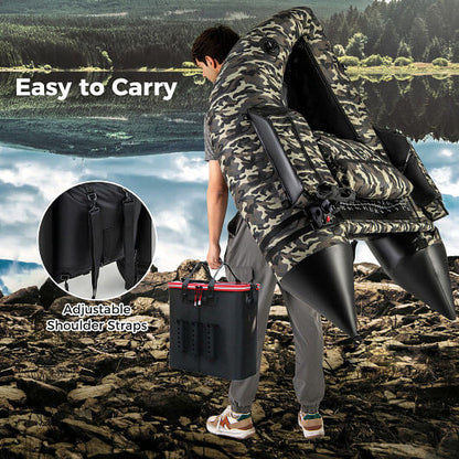 350 LBS Inflatable Fishing Float Tube with Adjustable Backrest and Backpack Straps-Camouflage-3