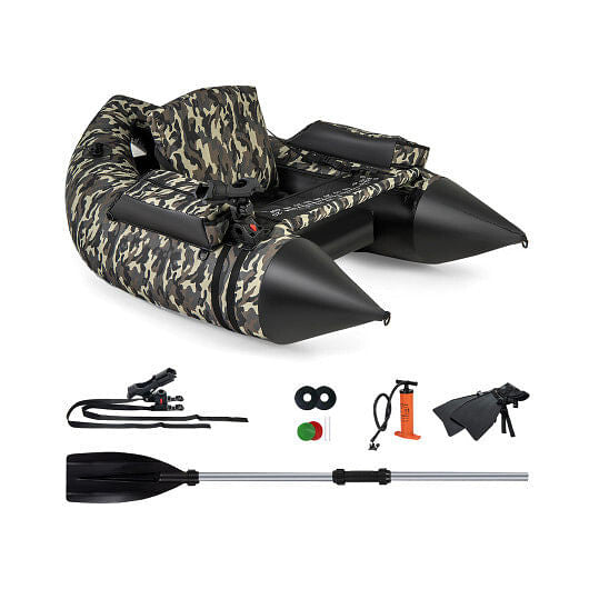 350 LBS Inflatable Fishing Float Tube with Adjustable Backrest and Backpack Straps-Camouflage-4