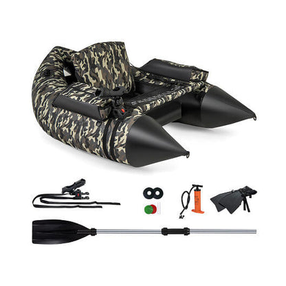 350 LBS Inflatable Fishing Float Tube with Adjustable Backrest and Backpack Straps-Camouflage-4