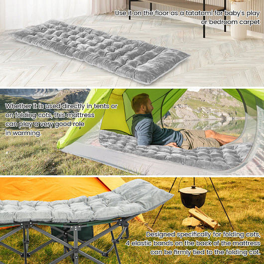 75 x 27.5 Inch Camping Cot Pads with Soft and Breathable Crystal Velvet-Gray-5