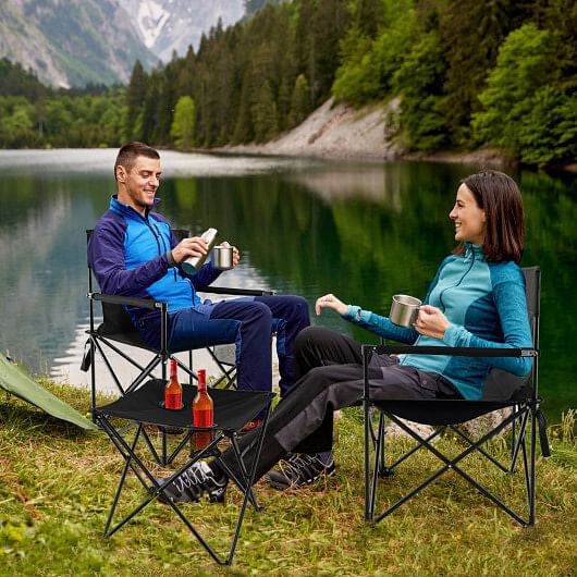 Outdoor Folding Camping Chairs and Table Set with Carrying Bag-Black-0