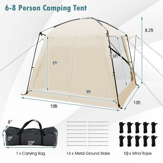 10 x 10 Feet Screened Canopy Tent w/ Vestibule and Zippered Door-Beige-3
