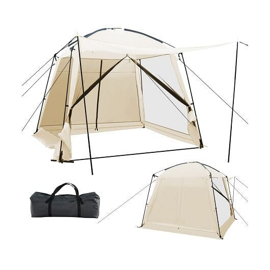 10 x 10 Feet Screened Canopy Tent w/ Vestibule and Zippered Door-Beige-4