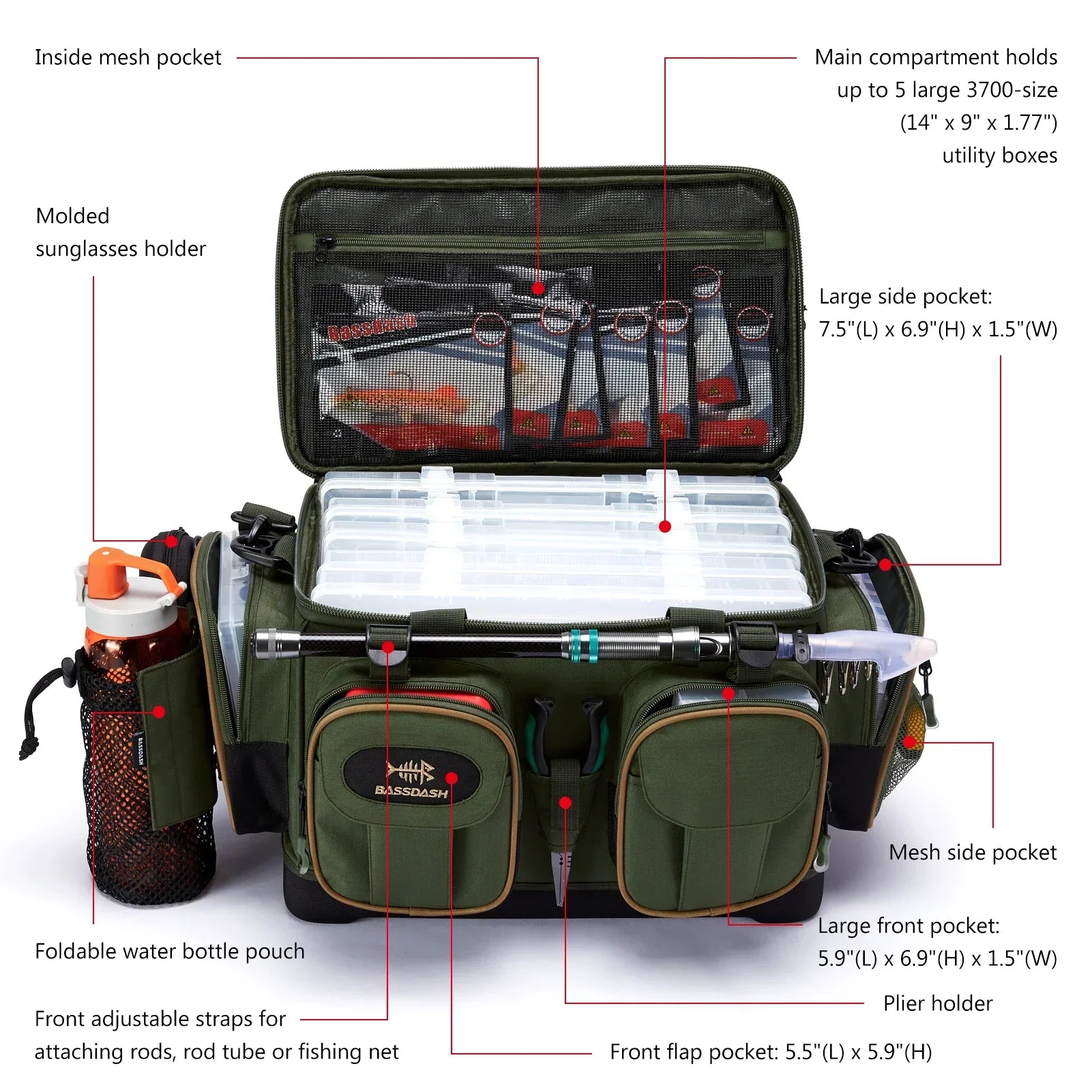 Fishing Tackle Shoulder Bag with Rain Cover Army Green-1
