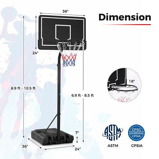 Portable Outdoor Basketball Hoop 6.9-8.5 FT Adjustable with Fillable Base Shatterproof PC Backboard-3