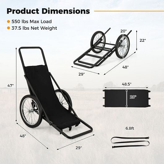 550 LBS Folding Deer Game Cart with Polyester Liner for Hunting-2