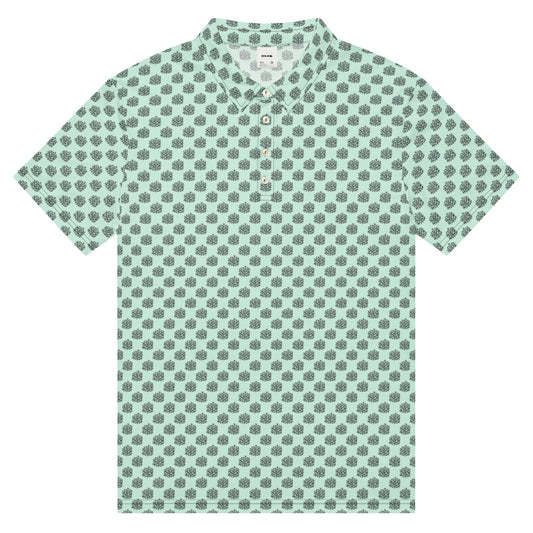 Men’s Slim Fit Golf Polo – Mint Coral Pattern, Breathable Athletic Shirt-0